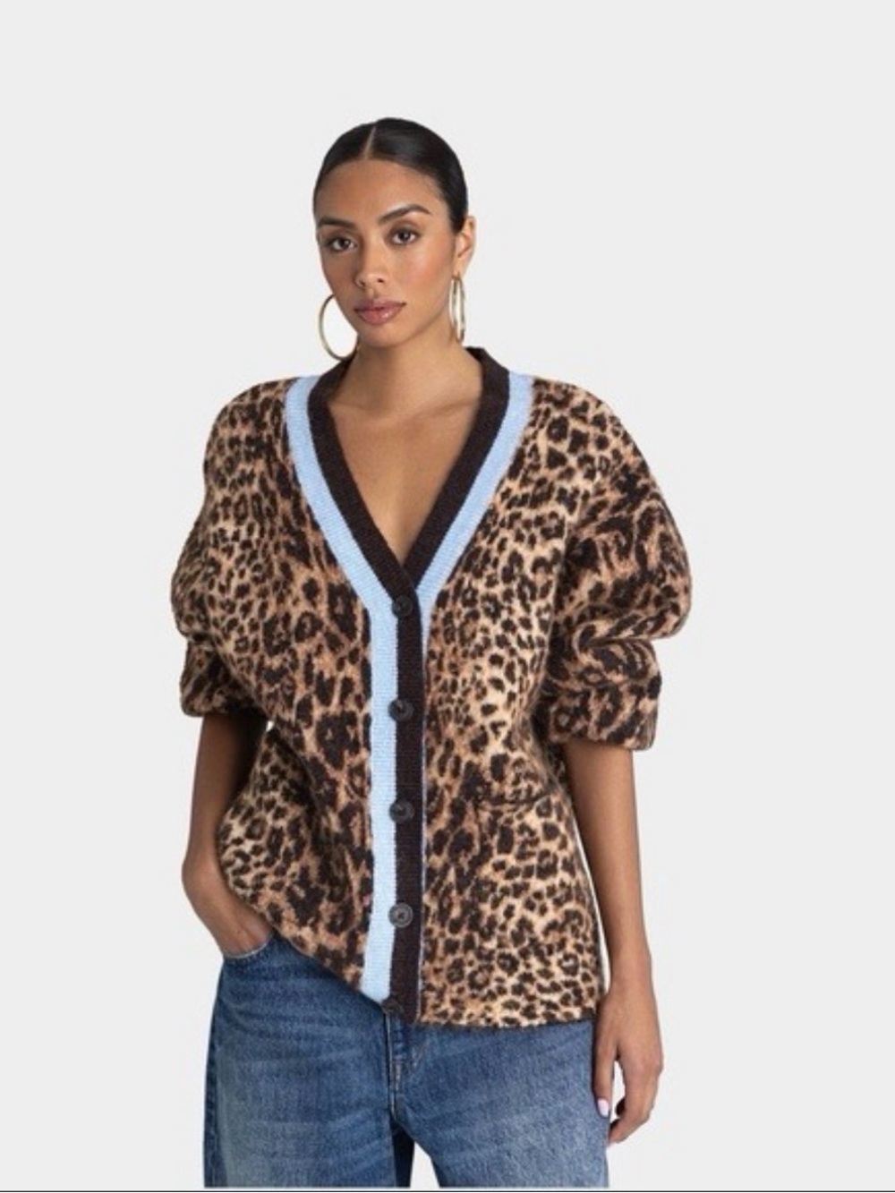 NWT KBB by Kahlana The Slouchy Cardigan Tan Leopard Blue XXL Rare Sold Out